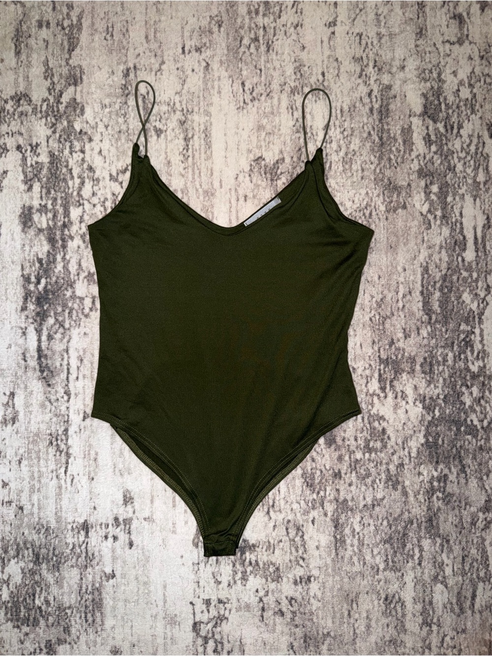 gaze Olive Green V-Neck Slim Strap Tank Top Bodysuit size small